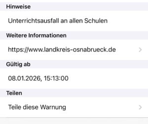 Schulausfall am 9.1.26 im Landkreis Osnabrück