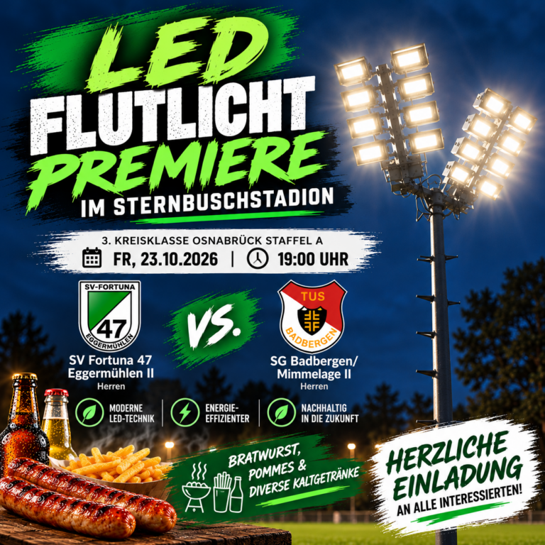 Flutlichtpremiere im Sternbuschstadion – Fortuna weiht moderne LED-Anlage ein!