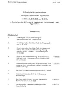 Sitzung des Gemeinderates Eggermühlen