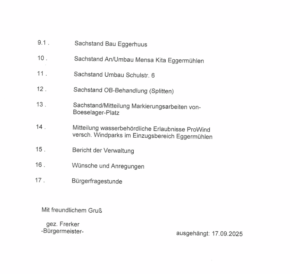 Sitzung des Gemeinderates Eggermühlen
