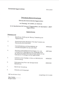 Sitzung des Gemeinderates Eggermühlen