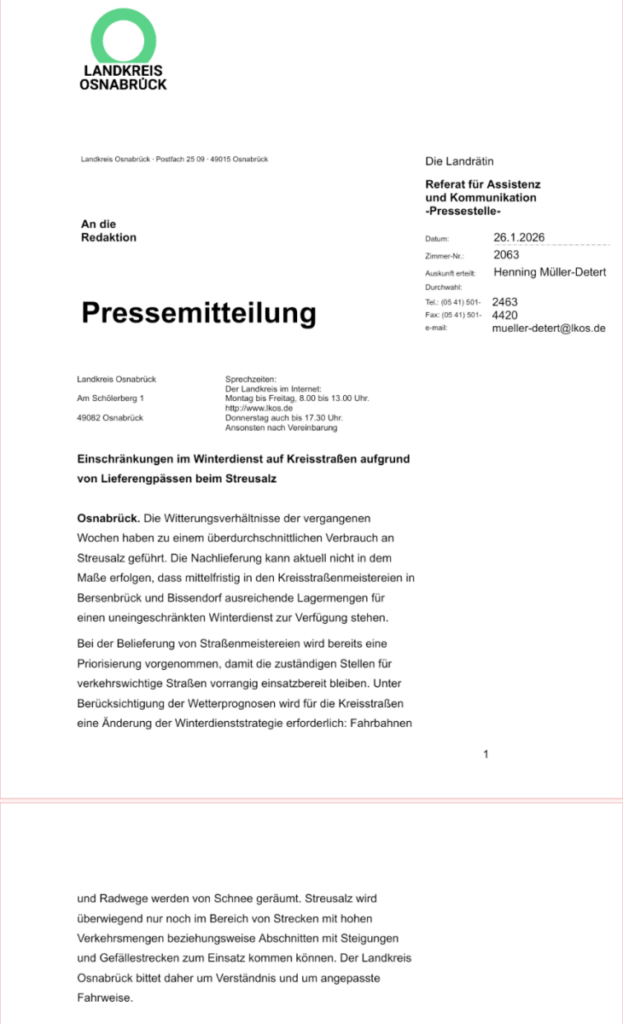 Eingeschränkter Winterdienst