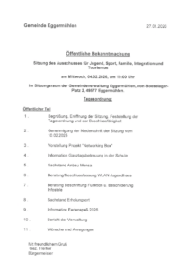 Sitzung des Ausschusses für Jugend, Sport, Familie,  Integration und Tourismus