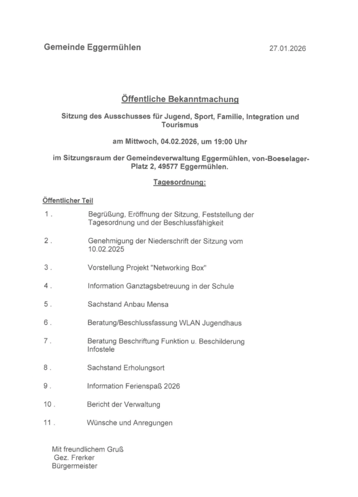 Sitzung des Ausschusses für Jugend, Sport, Familie,  Integration und Tourismus