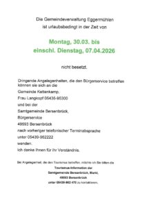 Gemeindeverwaltung urlaubsbedingt nicht besetzt 