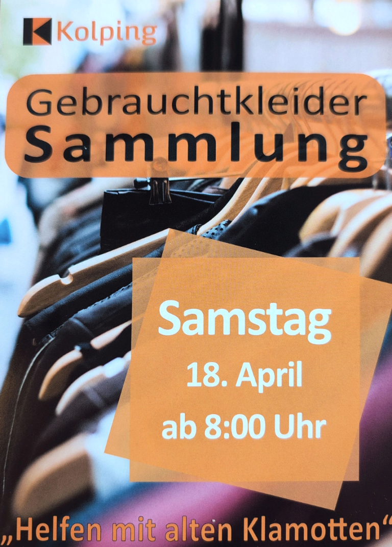 Gebrauchtkleidersammlung am 18.4.26 ab 13.00 Uhr