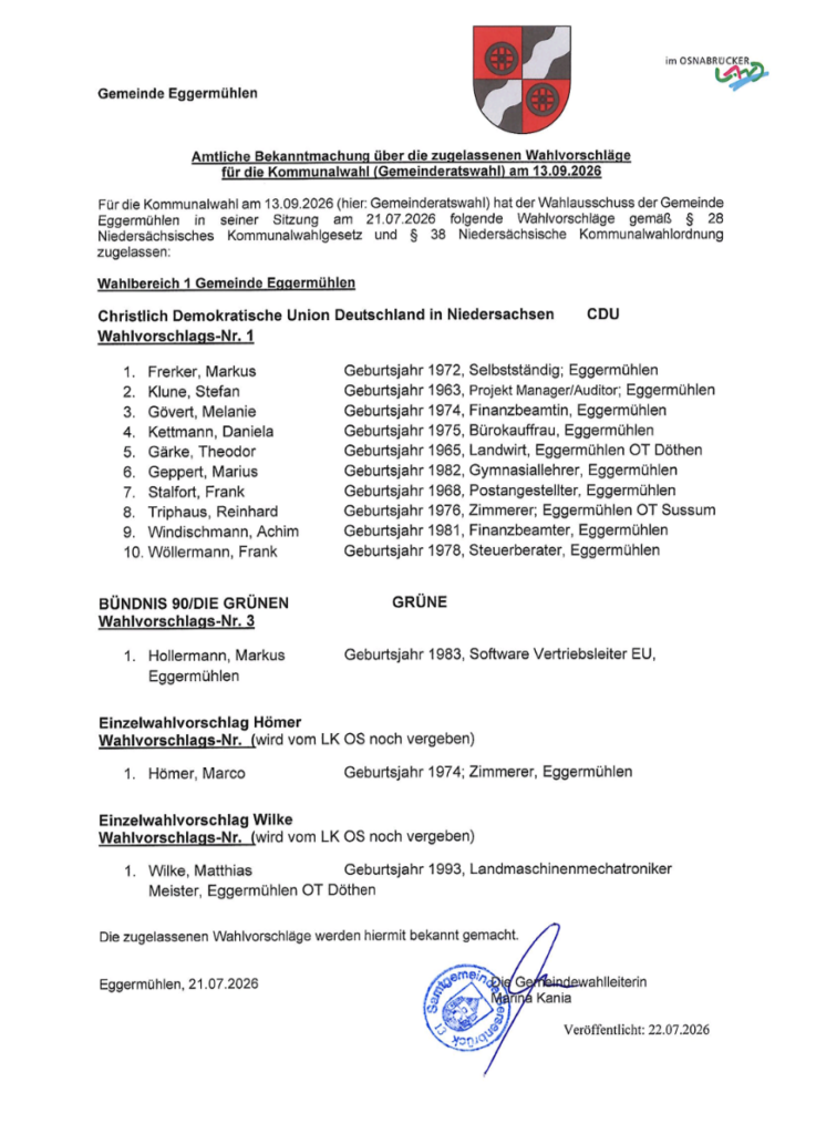 Zugelassene Wahlvorschläge
