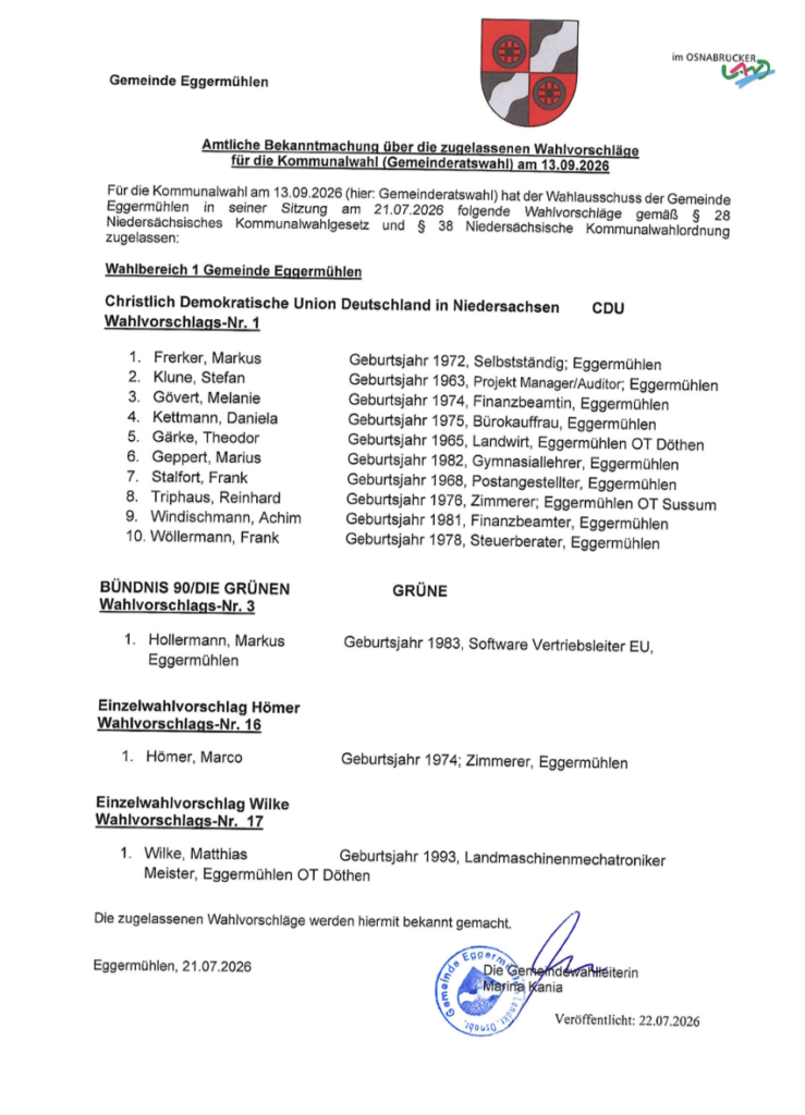 Zugelassene Wahlvorschläge