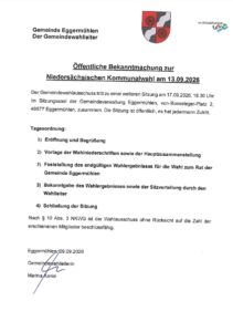 Öffentliche Bekanntmachung zur niedersächsischen Kommunalwahl