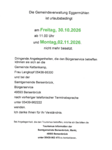 Gemeindeverwaltung nicht besetzt
